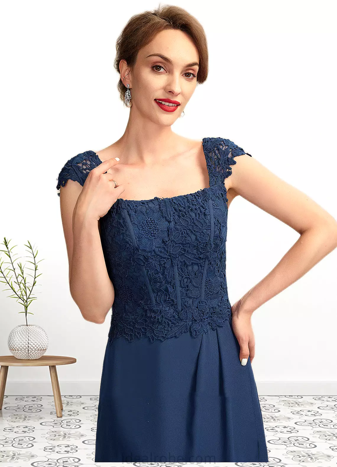 Jayla A-Line Square Neckline Asymmetrical Chiffon Lace Mother of the Bride Dress STK126P0015034