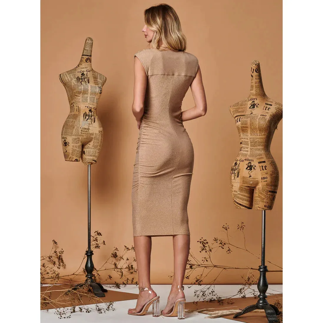 Jolie Moi Gold Bodycon Wiggle Party Dress