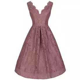 Jolie Moi Vintage Dusky Pink Lace Embroidered 50s Swing Dress