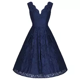 Jolie Moi Vintage Navy Blue Embroidered Lace Swing Dress