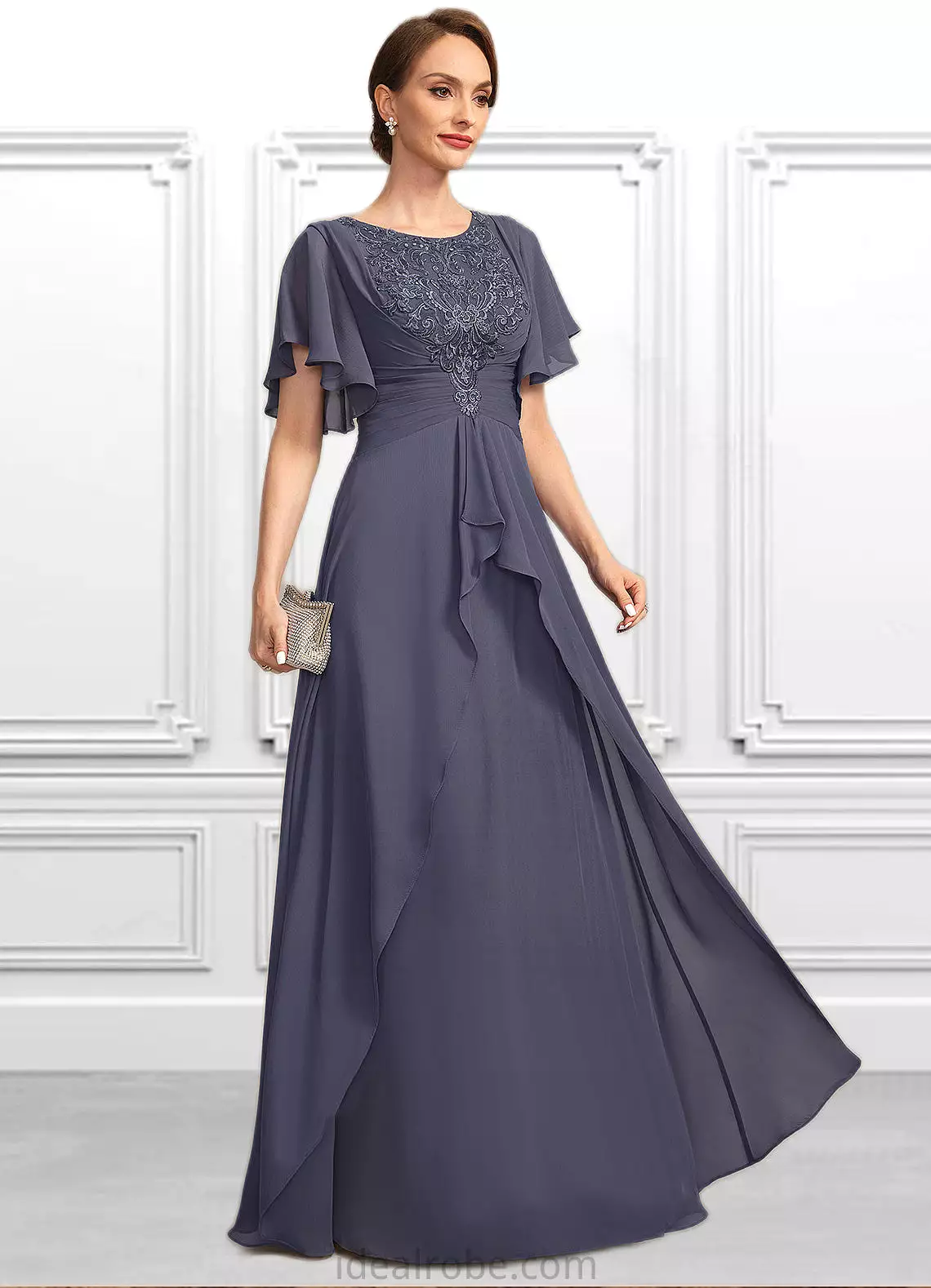 Journey A-line Scoop Floor-Length Chiffon Lace Mother of the Bride Dress With Pleated STKP0021780