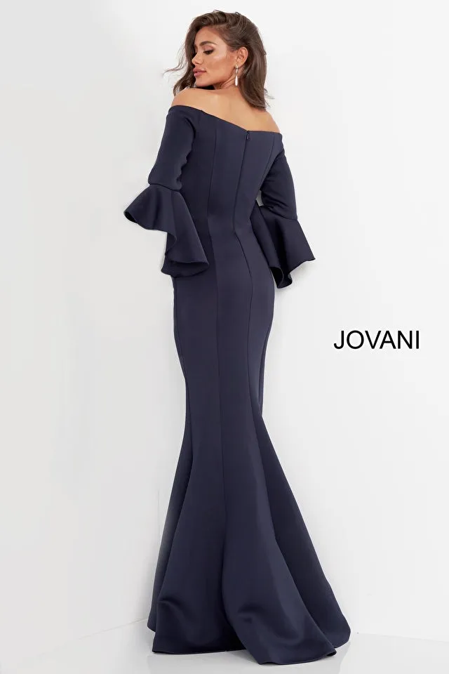 Jovani 59993 Scuba Off the Shoulder Bell Sleeves Mother of the Bride Dress