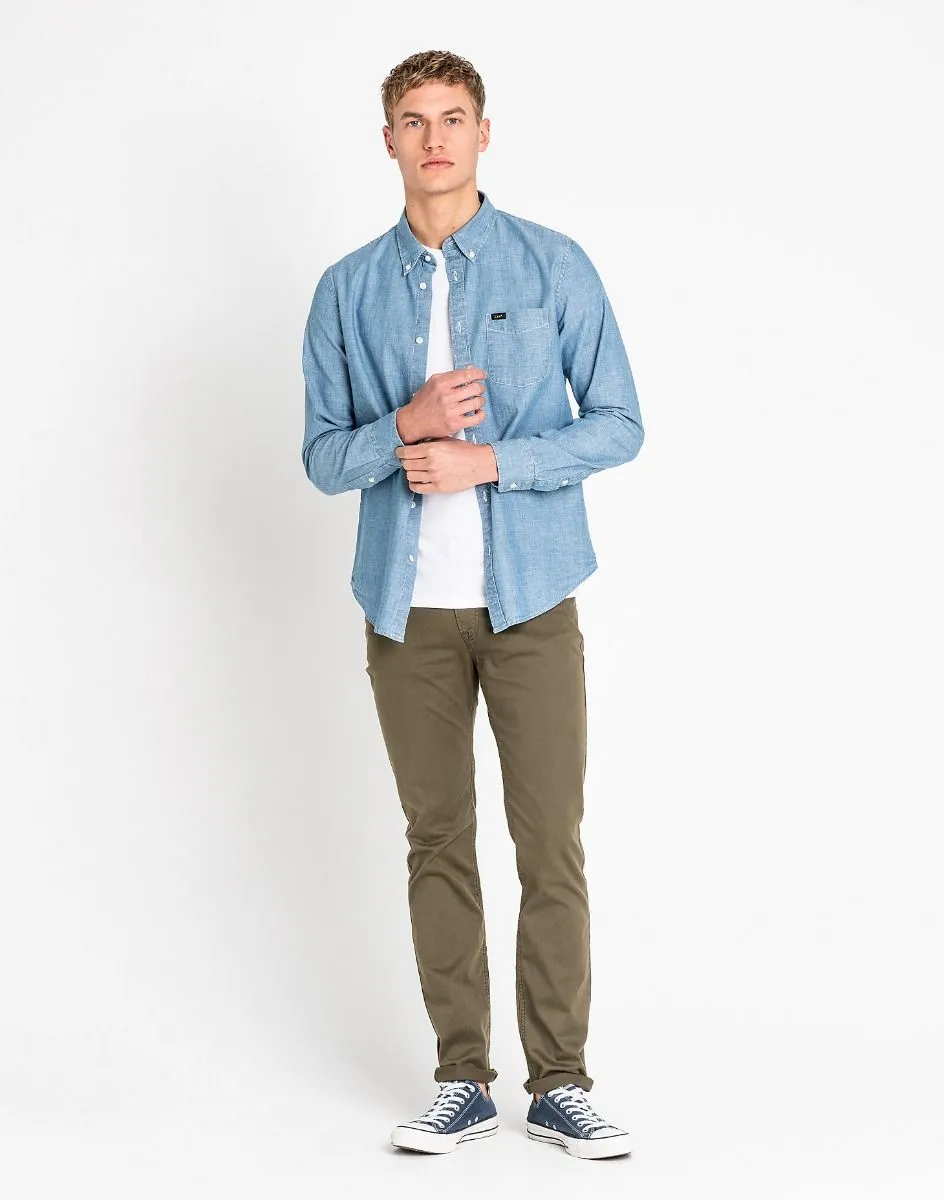 Lee Long Sleeve Button Down Plain Shirt Blue Print