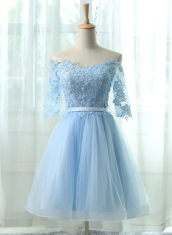 Light Blue Charming Homecoming Dresses, Lovely Short Prom Dresses, Formal Dresses