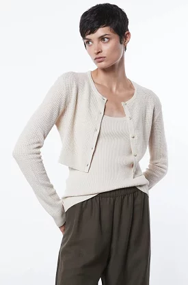 Linen Open Knit Cardigan in Bone