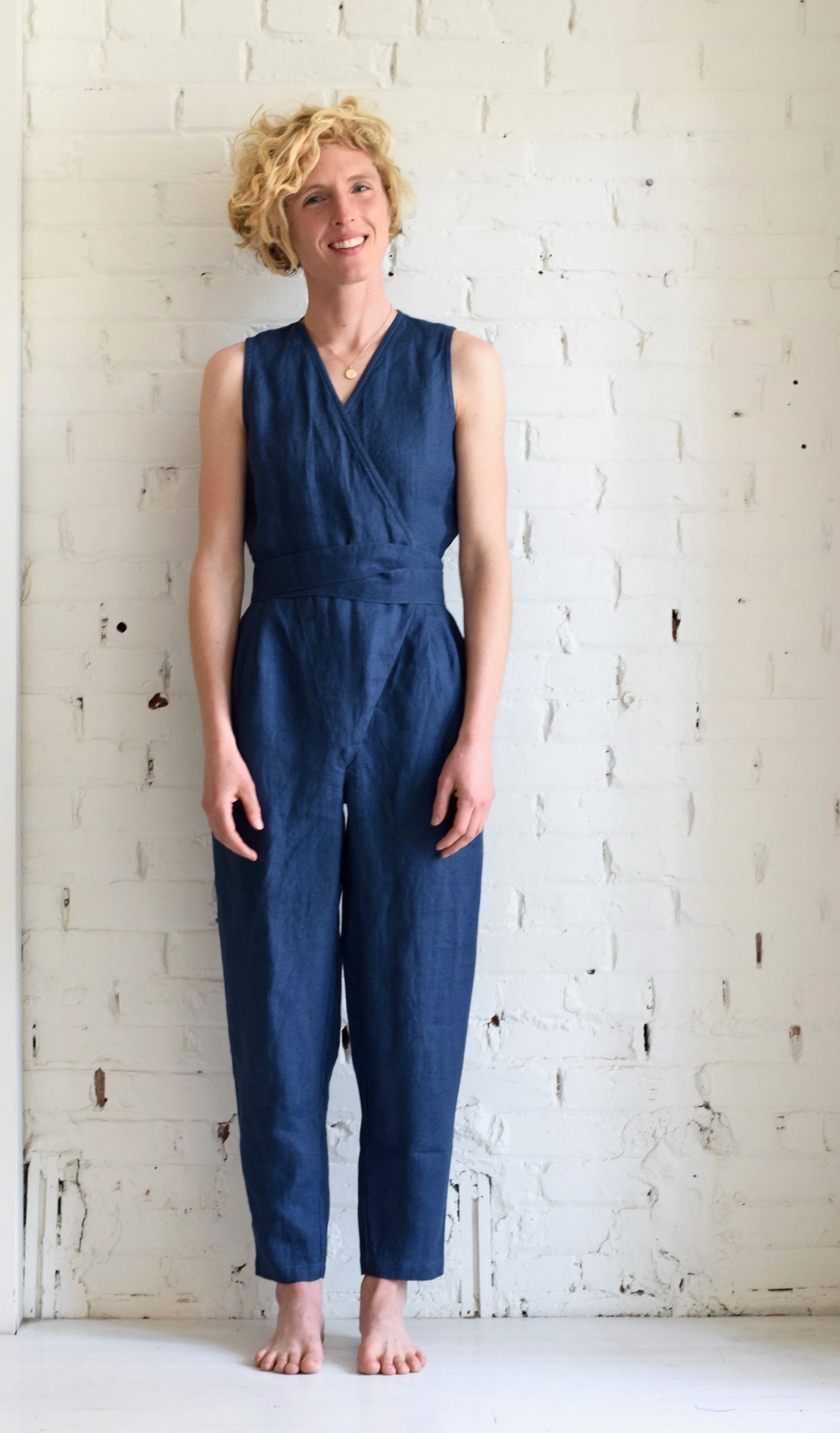 Linen Wrap Jumpsuit | Atlantic Blue