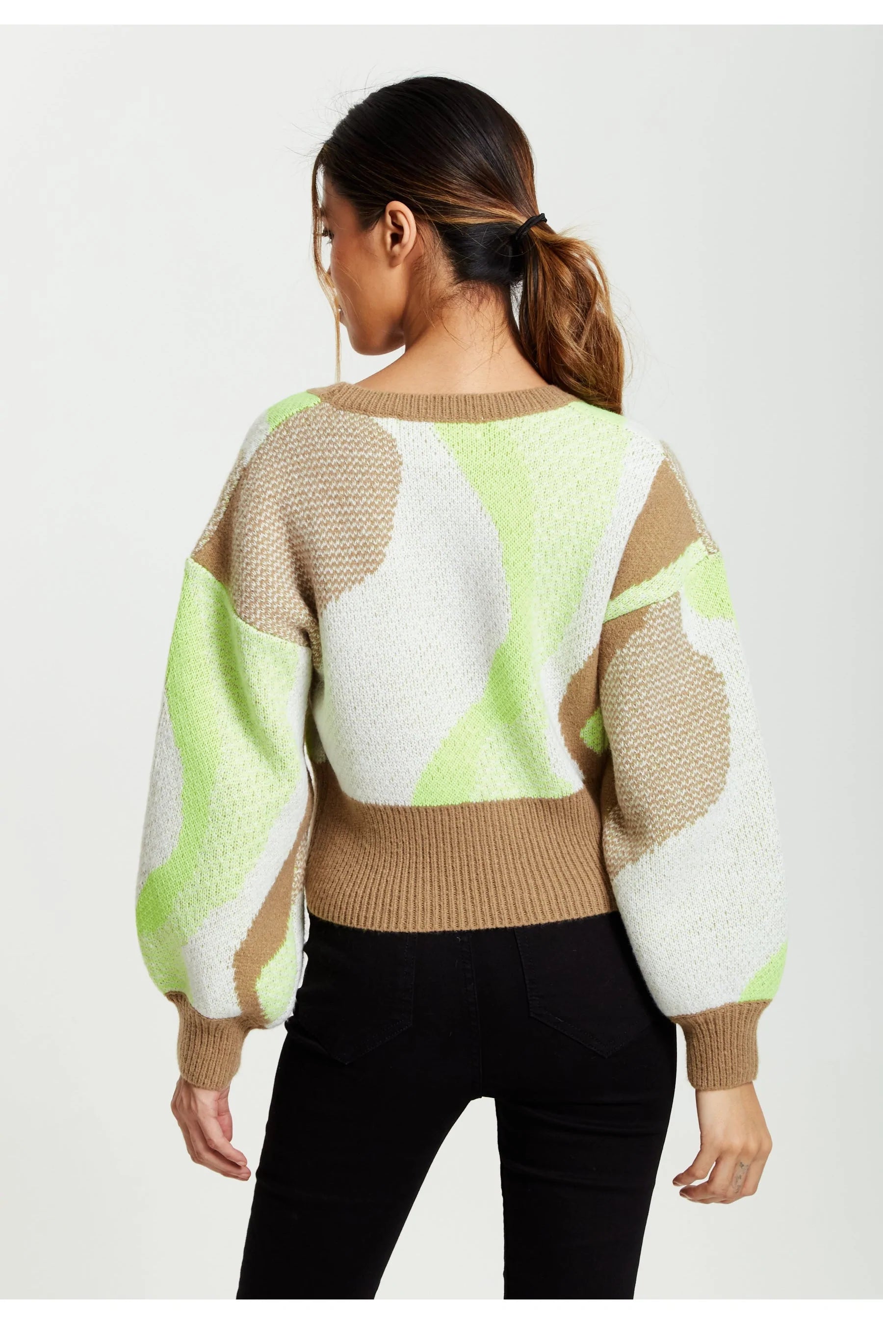 Liquorish Cardigan In Brown, Green And Cream