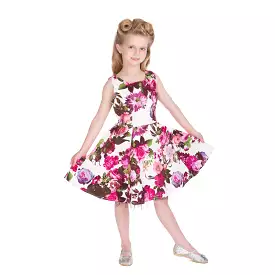 Little Kitty Girl's Cream White and Pink Floral Party Dress