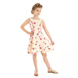 Little Kitty Girl's Off White Red Rose Floral Print Party Dress