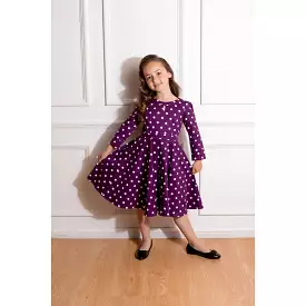 Little Kitty Girl's Purple And White Polka Dot Party Dress