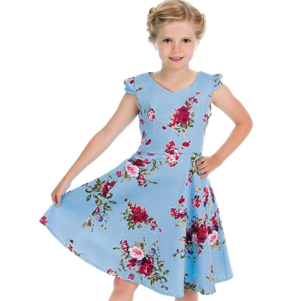 Little Kitty Girl's Sky Blue Floral Party Dress