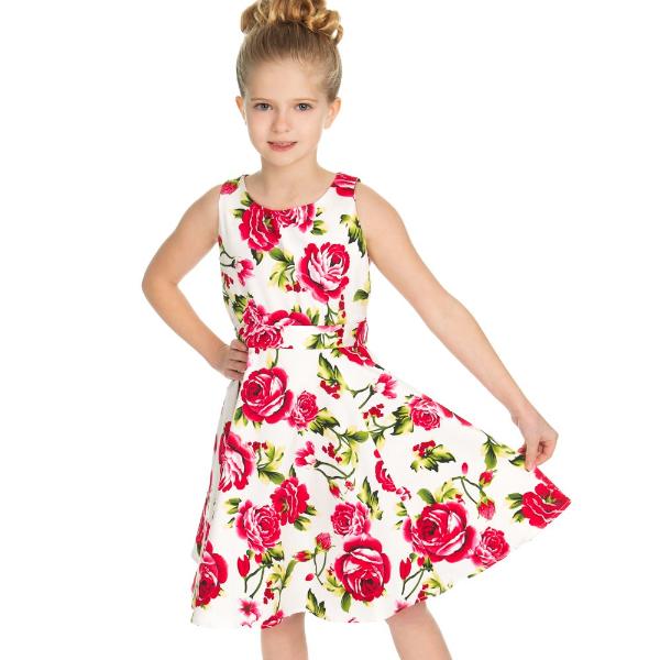 Little Kitty Girl's White And Sweet Rose Floral Party Dress