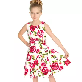 Little Kitty Girl's White And Sweet Rose Floral Party Dress