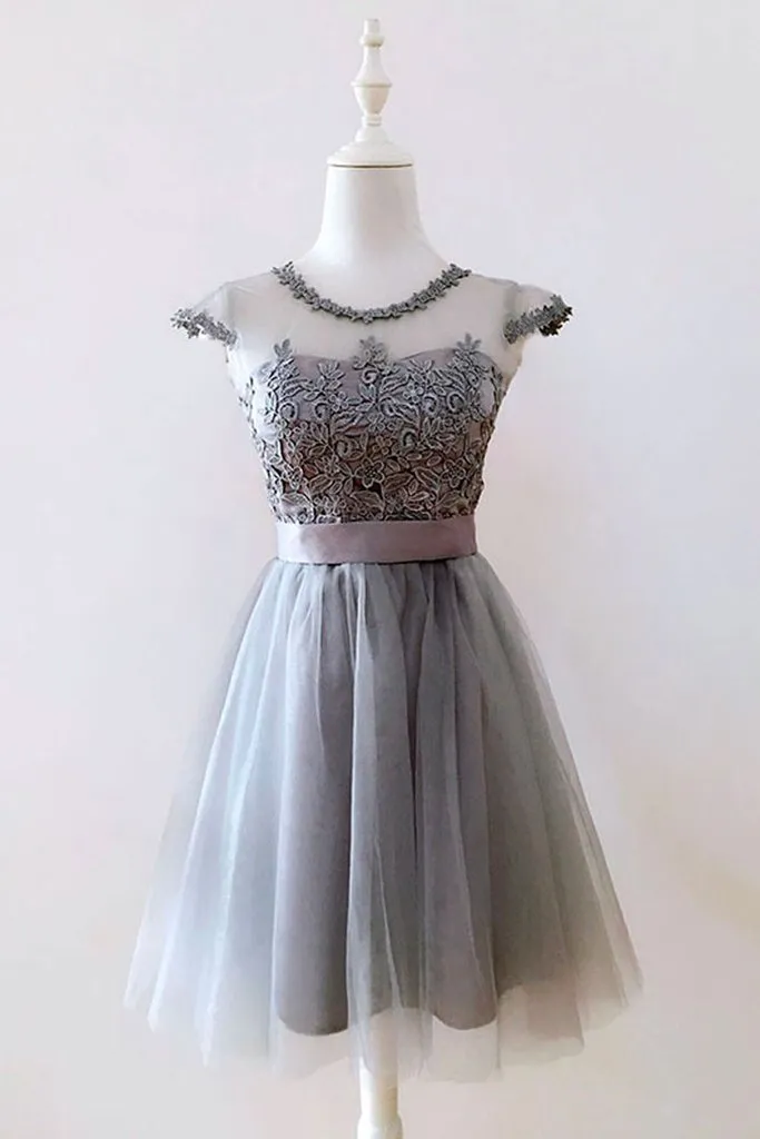 Lovely Grey Short Party Dresses 2019, Tulle and Lace Homecoming Dresses