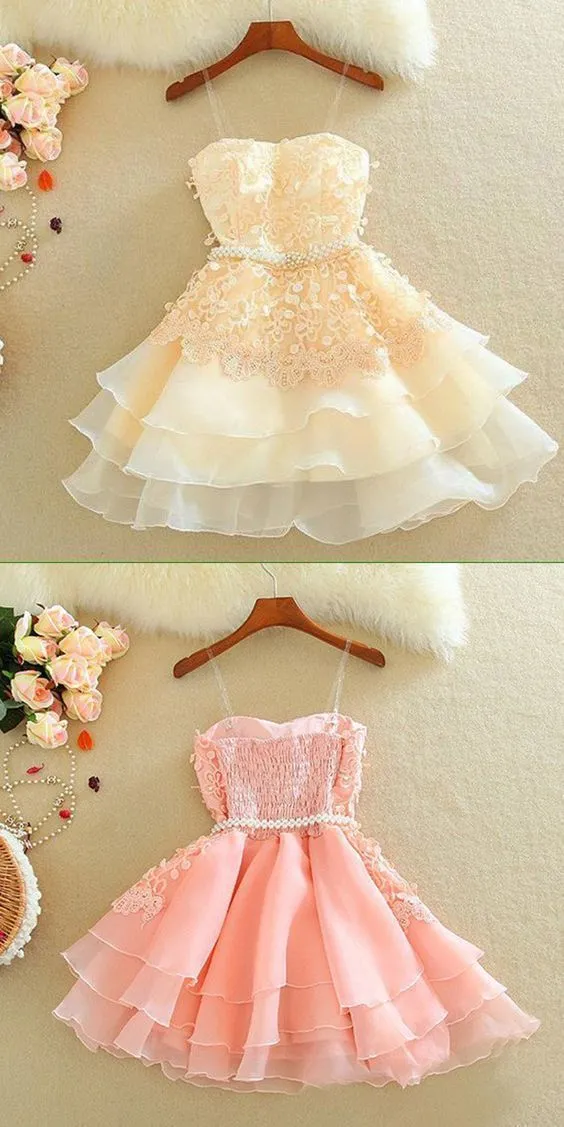 Lovely Homecoming Dress, Sweetheart Mini Homecoming Dress, Lace Appliques Layered Homecoming Dresses