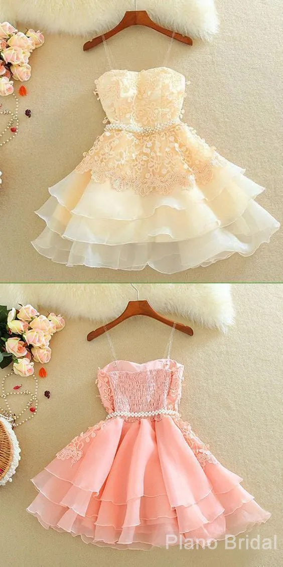 Lovely Homecoming Dress, Sweetheart Mini Homecoming Dress, Lace Appliques Layered Homecoming Dresses