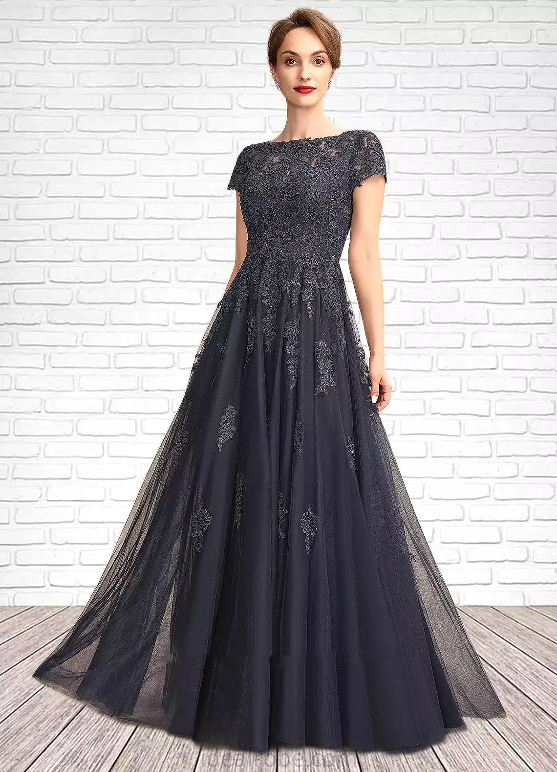 Maggie A-Line Scoop Neck Floor-Length Tulle Lace Mother of the Bride Dress With Beading STK126P0015029