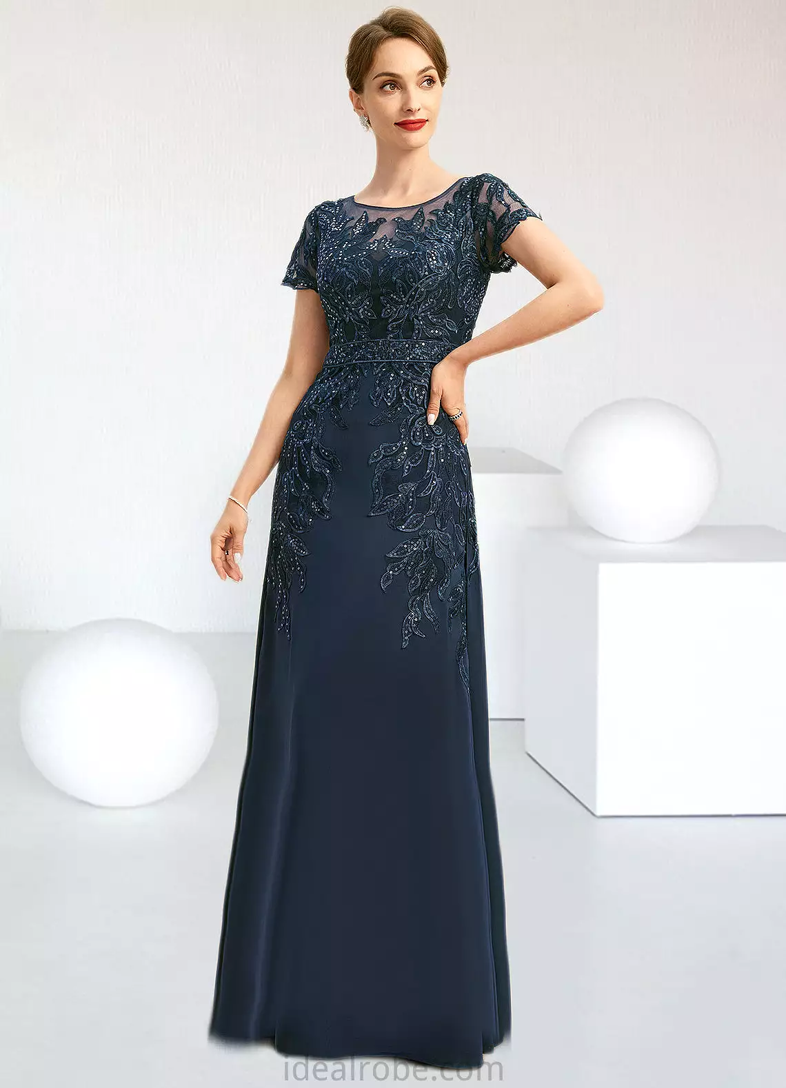 Maya Sheath/Column Scoop Illusion Floor-Length Chiffon Lace Mother of the Bride Dress With Sequins STKP0021709