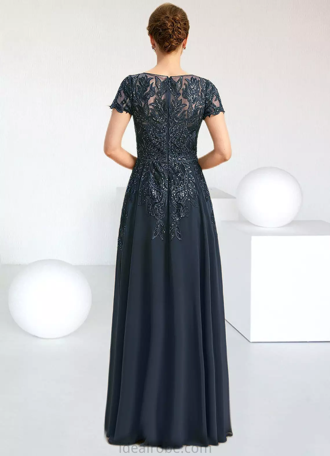 Maya Sheath/Column Scoop Illusion Floor-Length Chiffon Lace Mother of the Bride Dress With Sequins STKP0021709