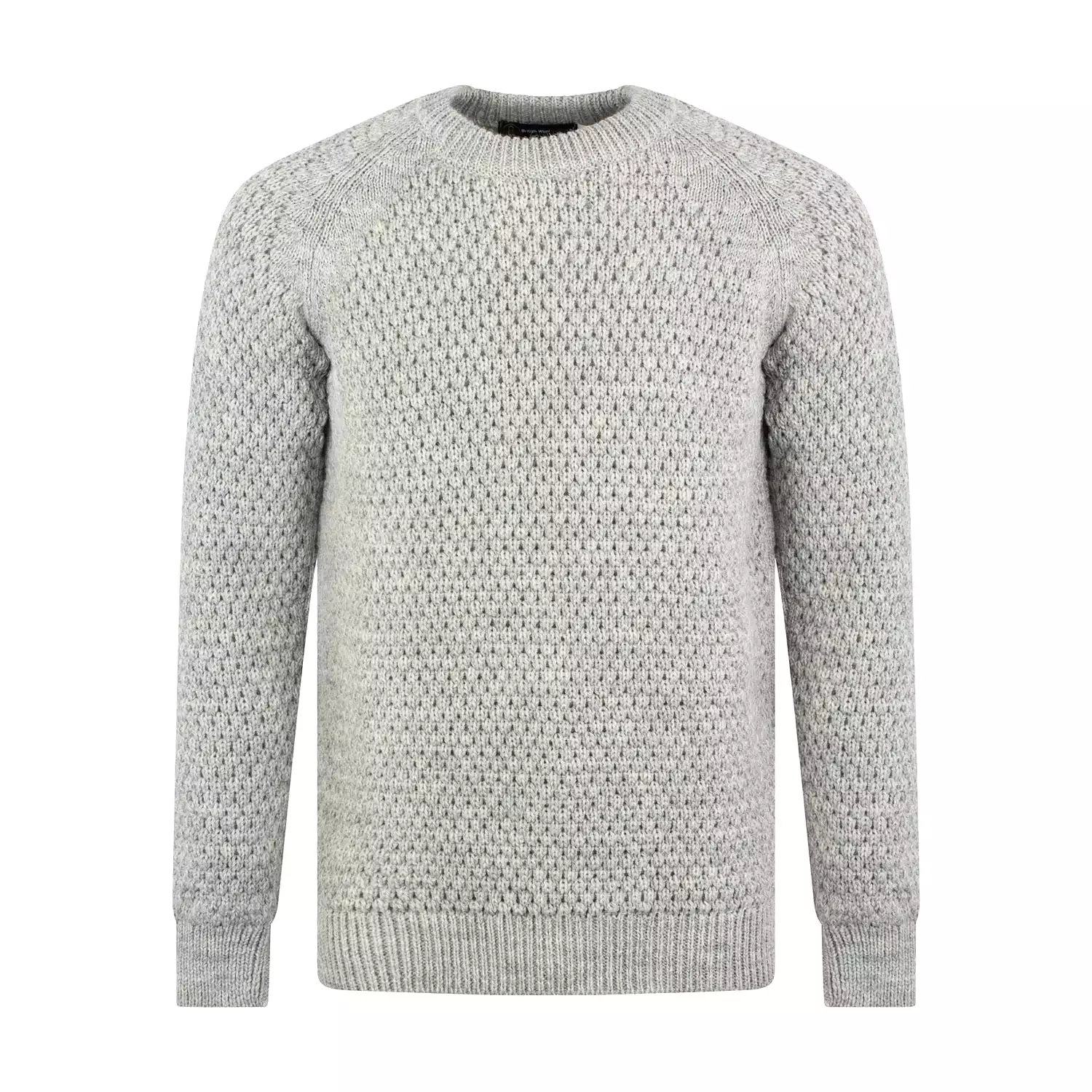 Mens 100% british wool popcorn knit jumper - Colour - Haze. Crew neck