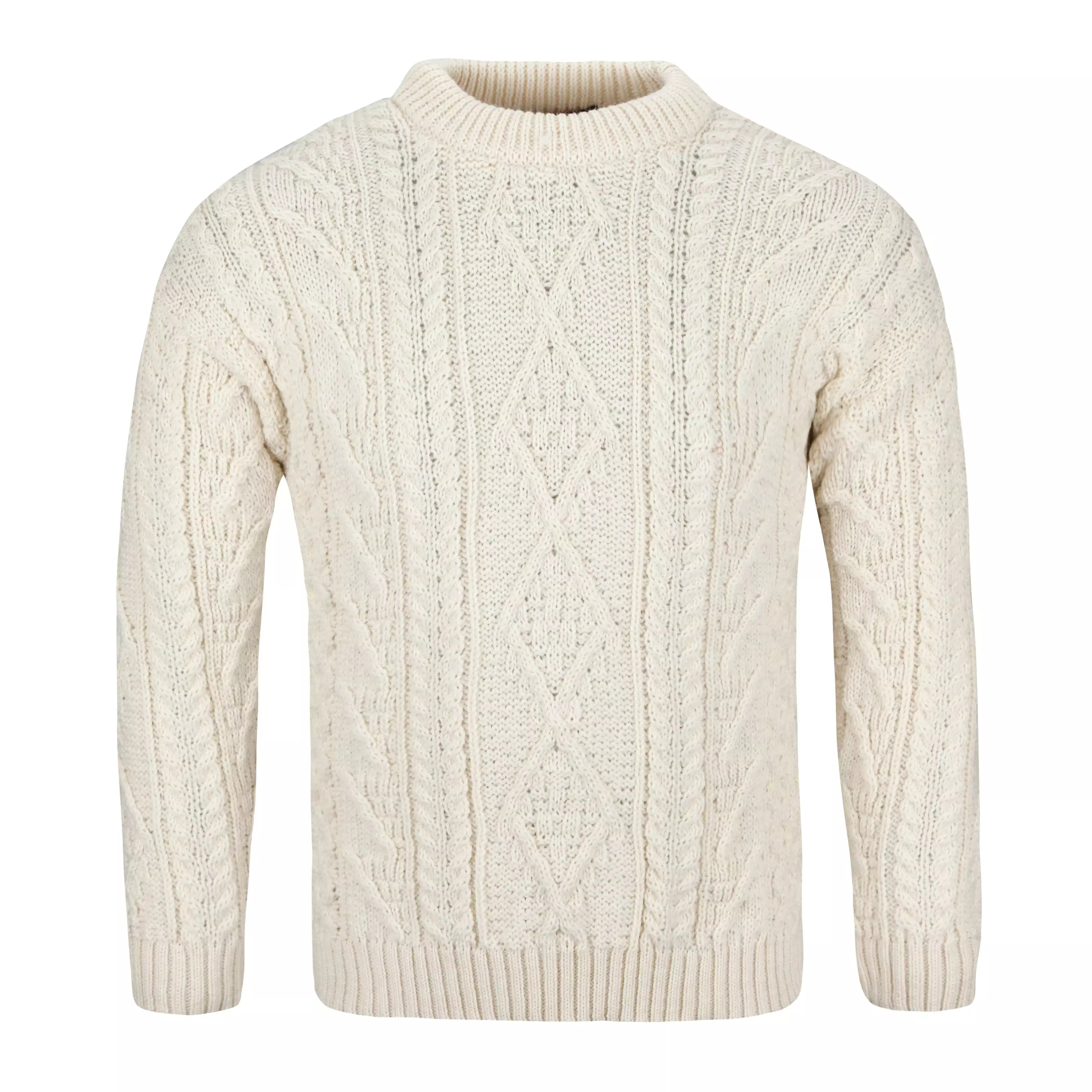 Mens Aran knit jumper - Ecru 100% British wool. Crew neck