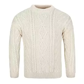 Mens Aran knit jumper - Ecru 100% British wool. Crew neck