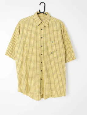 Mens vintage check shirt Camel yellow brown white – Medium