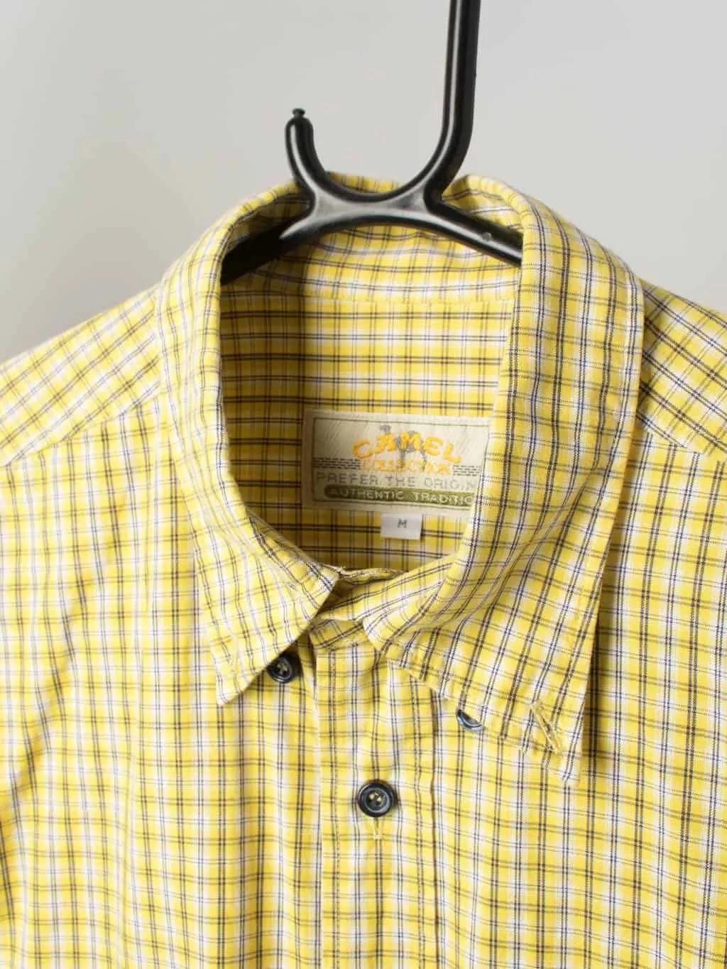 Mens vintage check shirt Camel yellow brown white – Medium