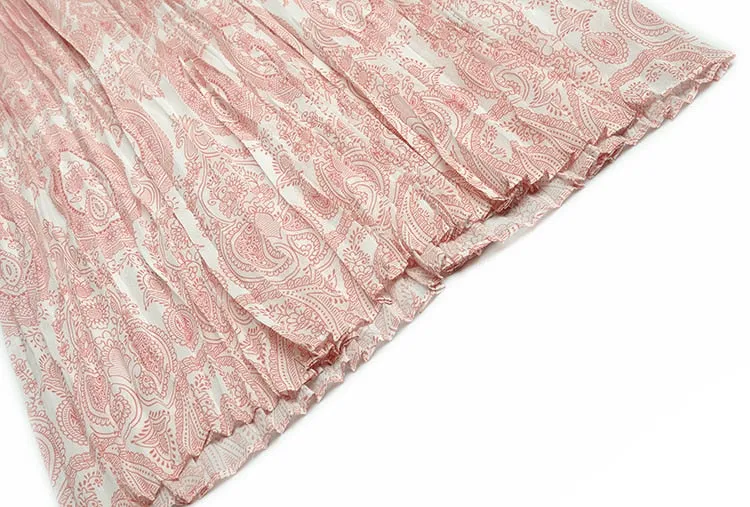 Michelle V-neck Lantern sleeve Beading Pink Printed Pleated Vintage Party Dress