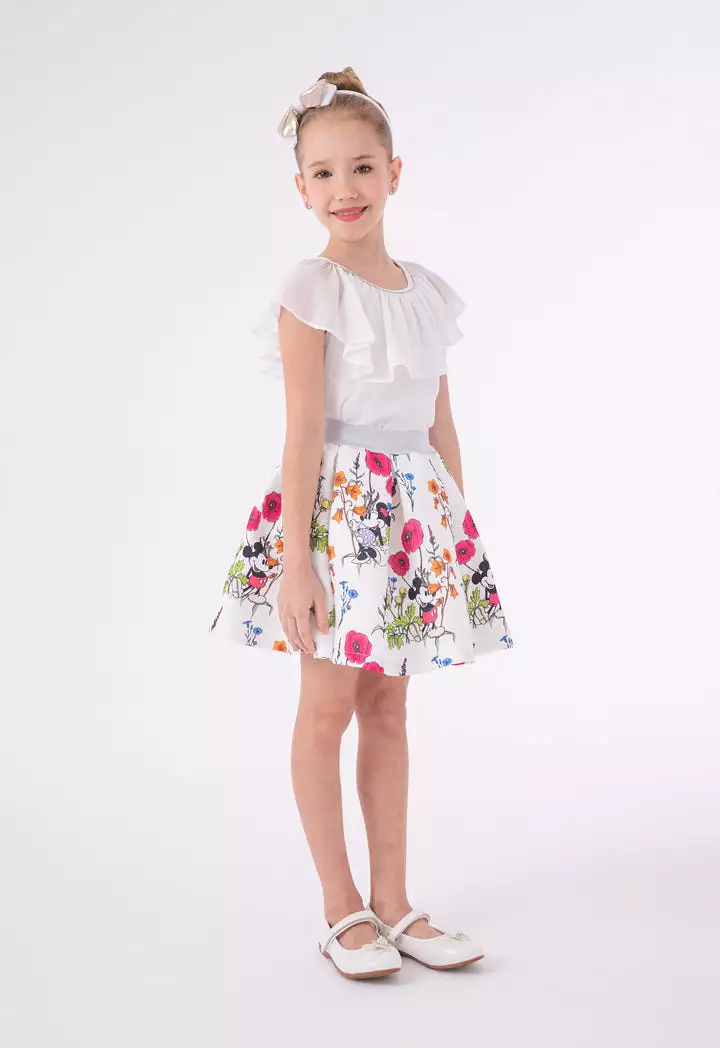 Mickey Mouse Ruffle Overlay Blouse And Jacquard Skirt Set