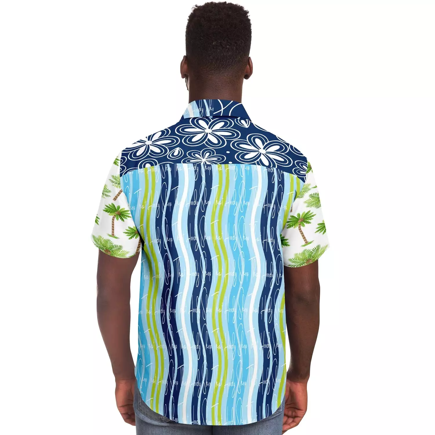 Mykonos Striped Graffiti Print Short Sleeve Button Down Shirt