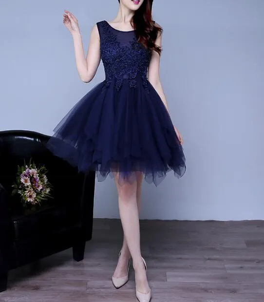 Navy Blue Tulle Fashion Cute Homecoming Dresses, Blue Party Dresses, Formal Dresses