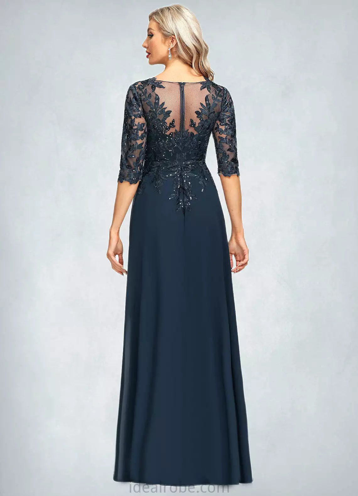 Nayeli Sheath/Column V-Neck Floor-Length Chiffon Lace Mother of the Bride Dress With Sequins STKP0021643