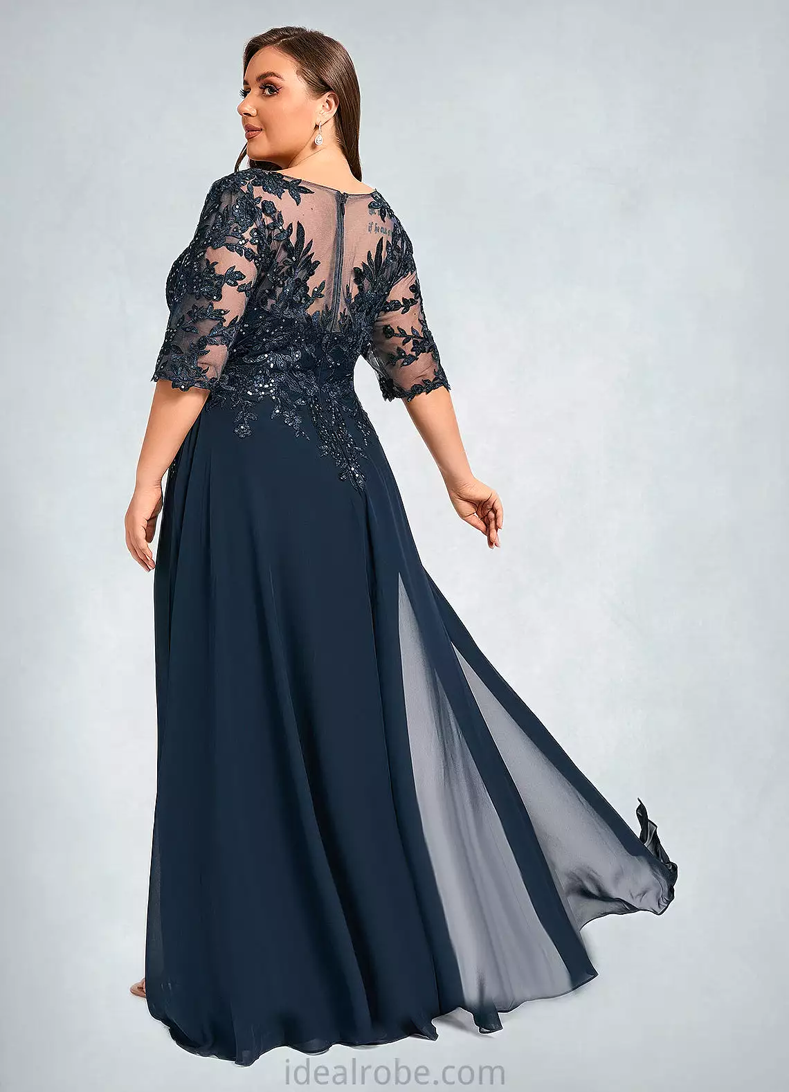 Nayeli Sheath/Column V-Neck Floor-Length Chiffon Lace Mother of the Bride Dress With Sequins STKP0021643