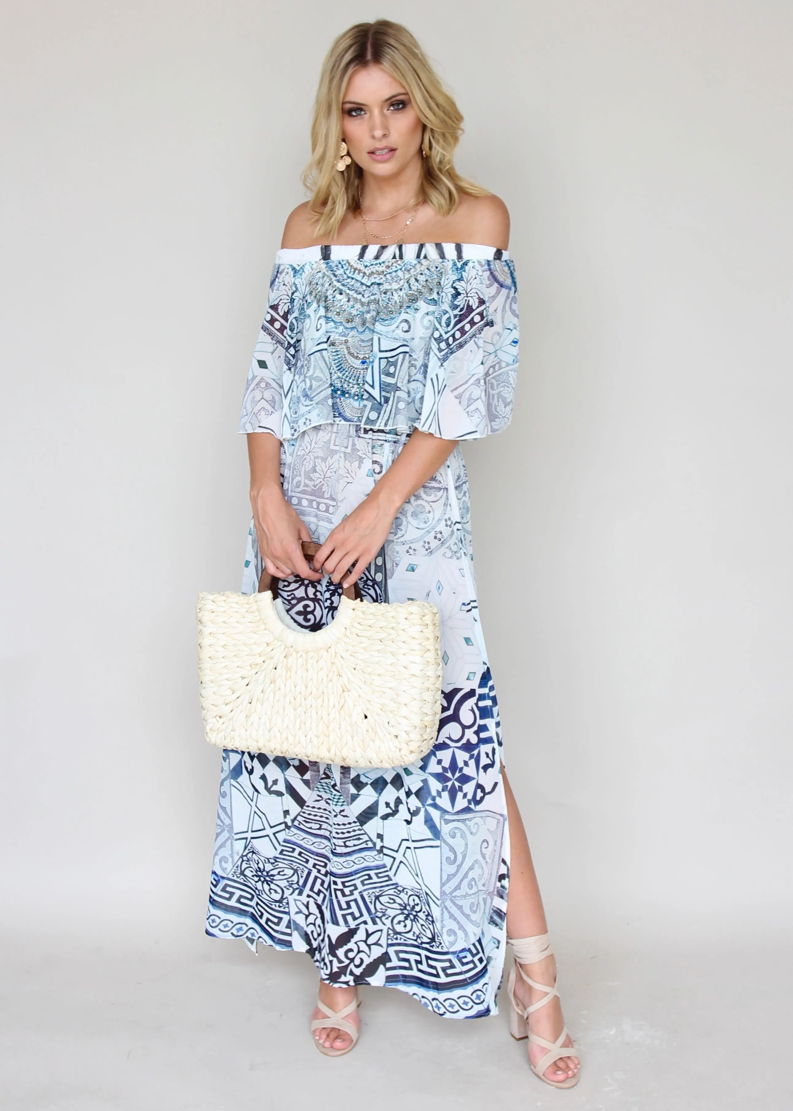 Night Sky Off Shoulder Dress - Aquarius