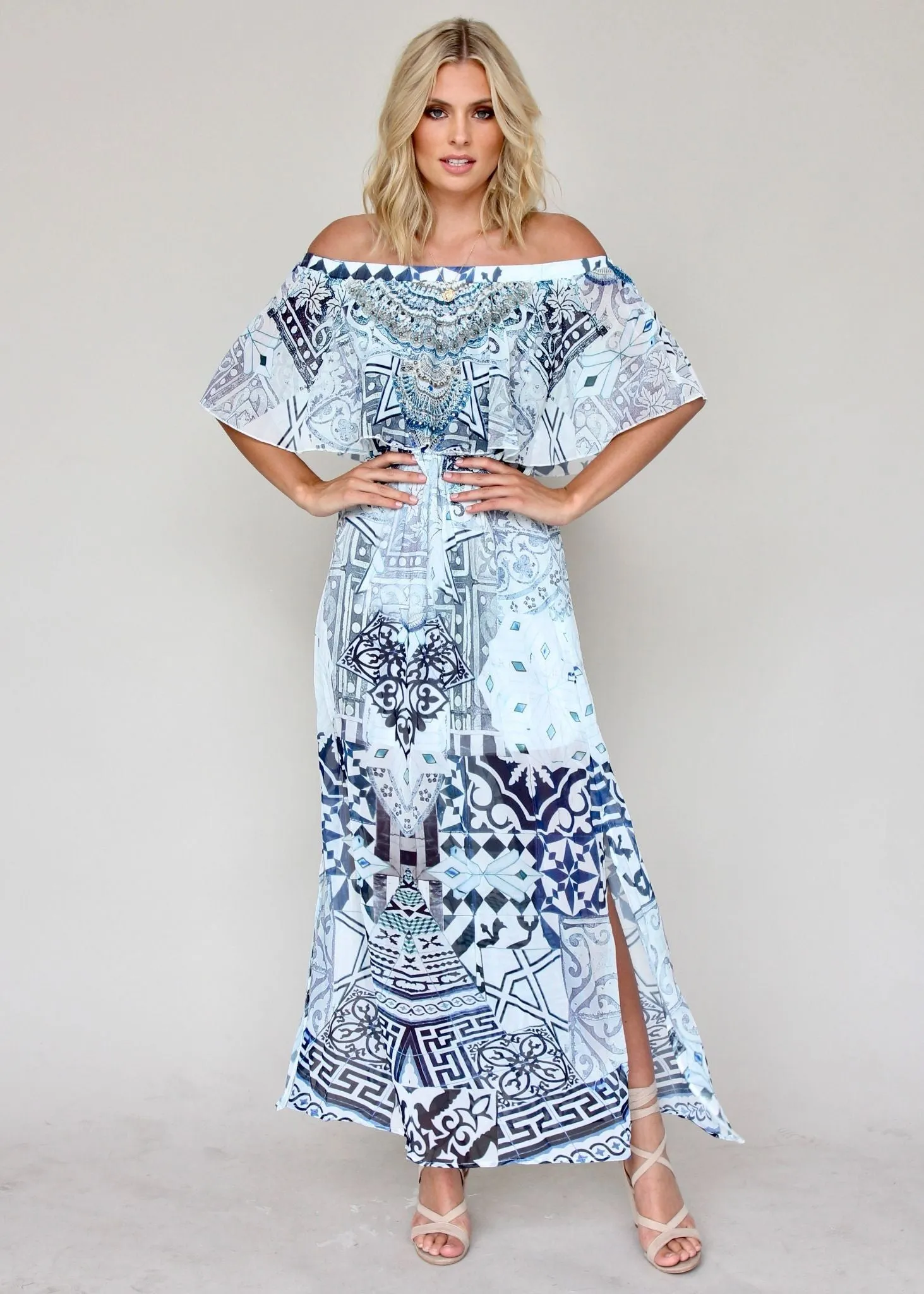 Night Sky Off Shoulder Dress - Aquarius