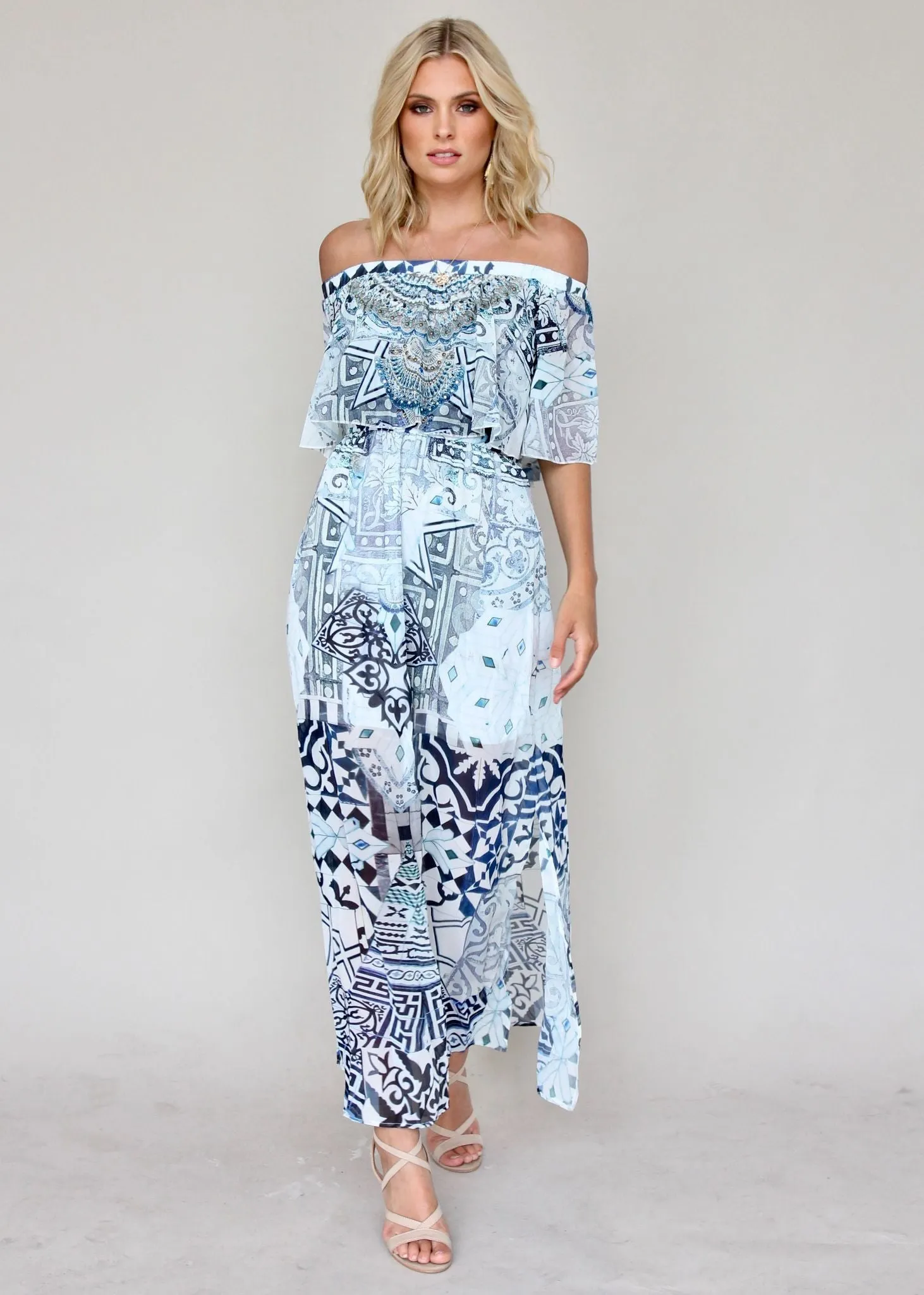 Night Sky Off Shoulder Dress - Aquarius