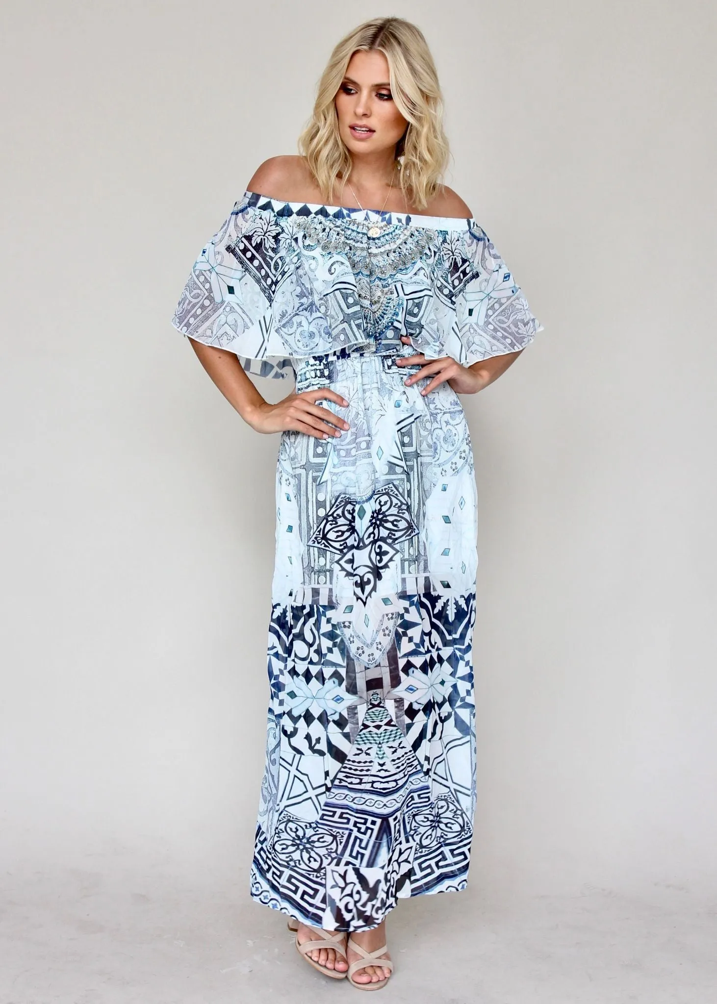 Night Sky Off Shoulder Dress - Aquarius