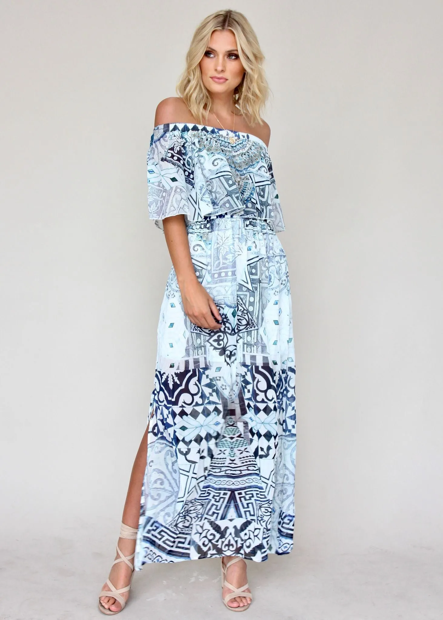 Night Sky Off Shoulder Dress - Aquarius