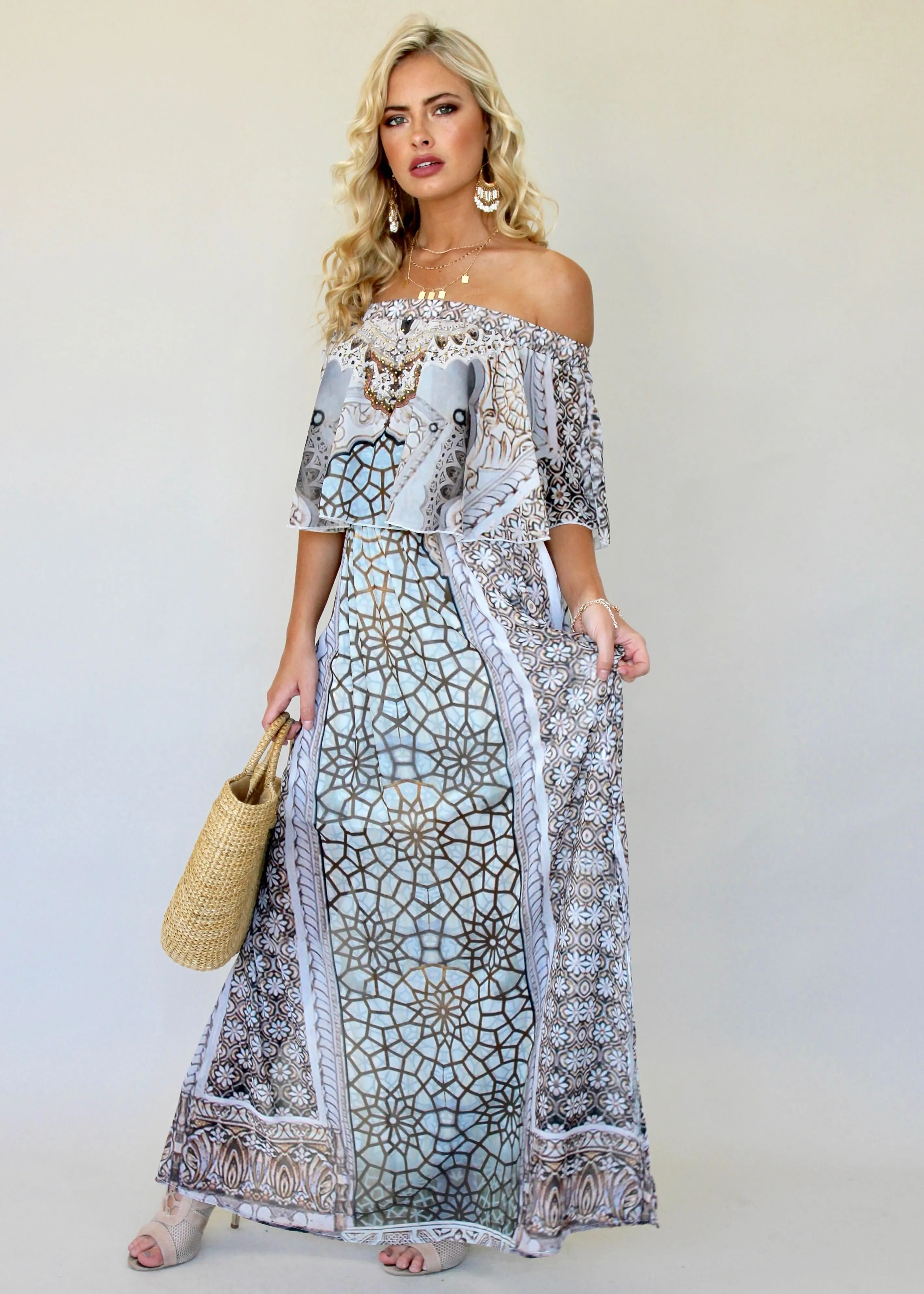 Night Sky Off Shoulder Dress - Mosaic