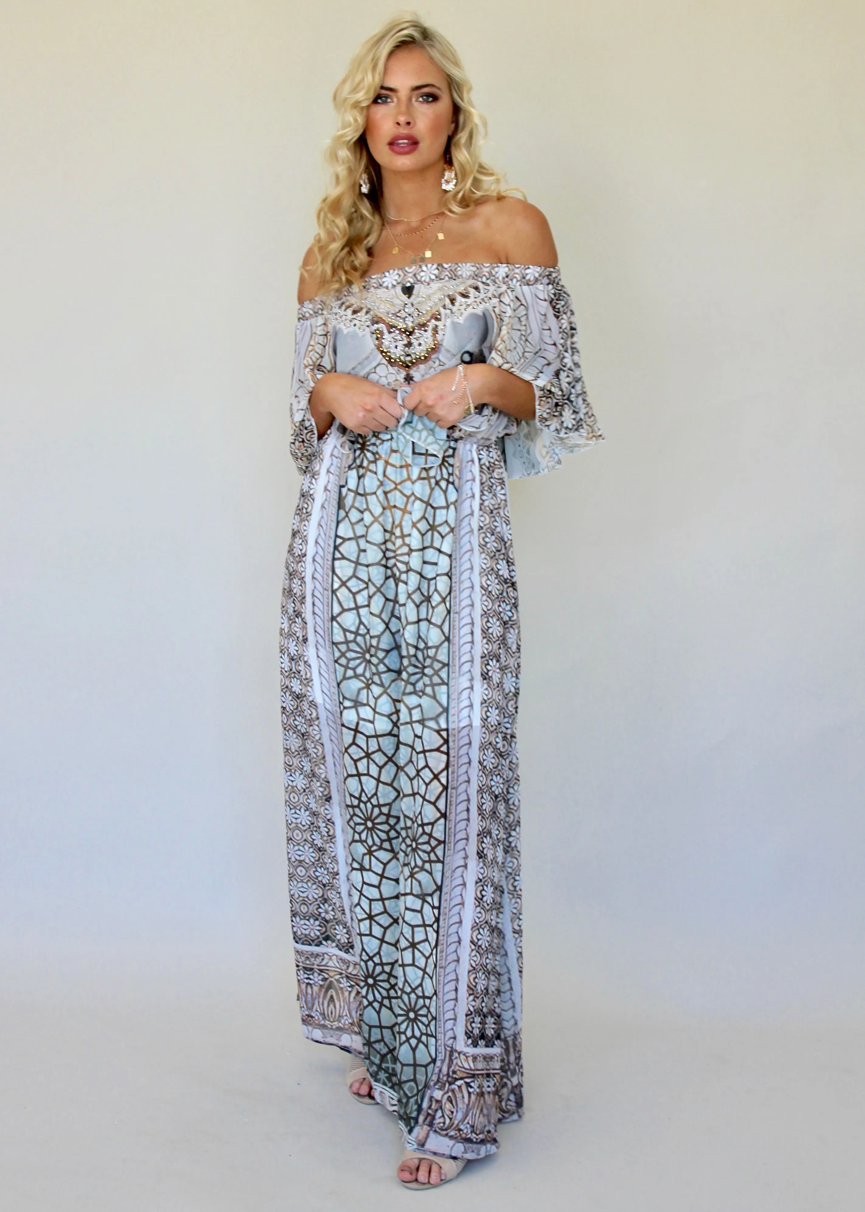 Night Sky Off Shoulder Dress - Mosaic