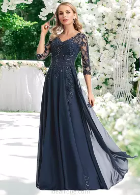 Olga A-line V-Neck Floor-Length Chiffon Lace Mother of the Bride Dress With Sequins STKP0021624