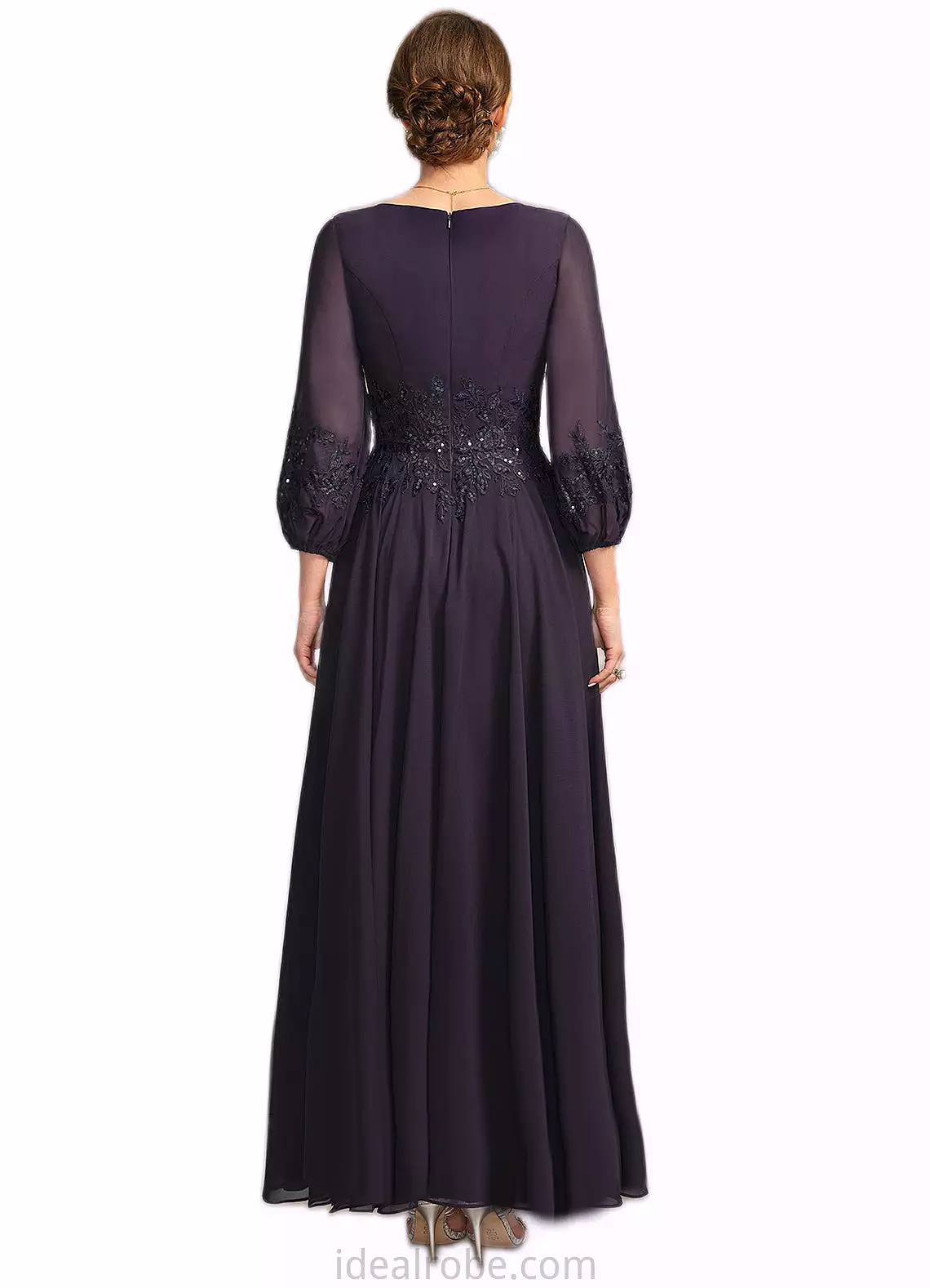 Olive A-line V-Neck Ankle-Length Chiffon Lace Mother of the Bride Dress With Sequins STKP0021655