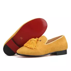 OneDrop Handmade Children Kid Dress Shoes Gold Cow Suede Tassel Party Wedding Prom Red Bottom Loafers