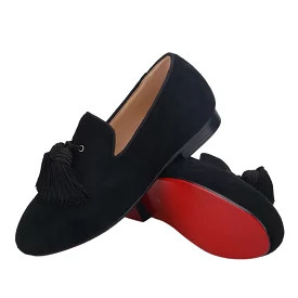 OneDrop Handmade Kid Children Black Suede Toddler Dress Shoes Tassel Red Bottom Baby Leather Insole Birthday Wedding Prom Party 