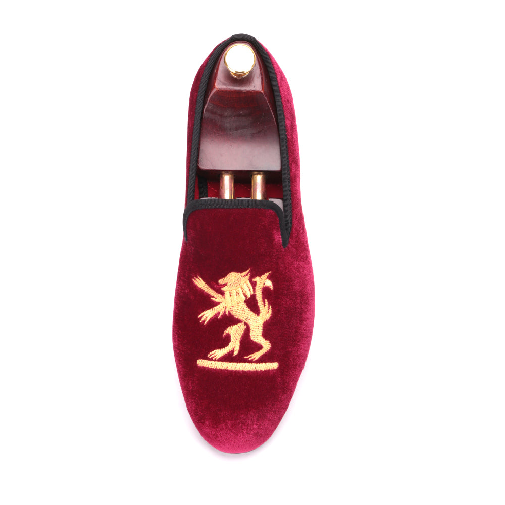 OneDrop Lion Embroidery Velvet Men Handmade Dress Shoes Party Wedding Banquet Prom Loafer