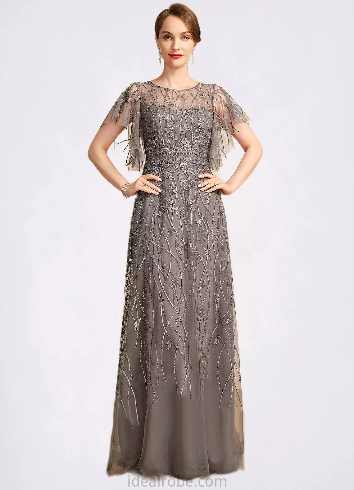 Penny A-line Scoop Illusion Floor-Length Lace Mother of the Bride Dress With Sequins STKP0021752