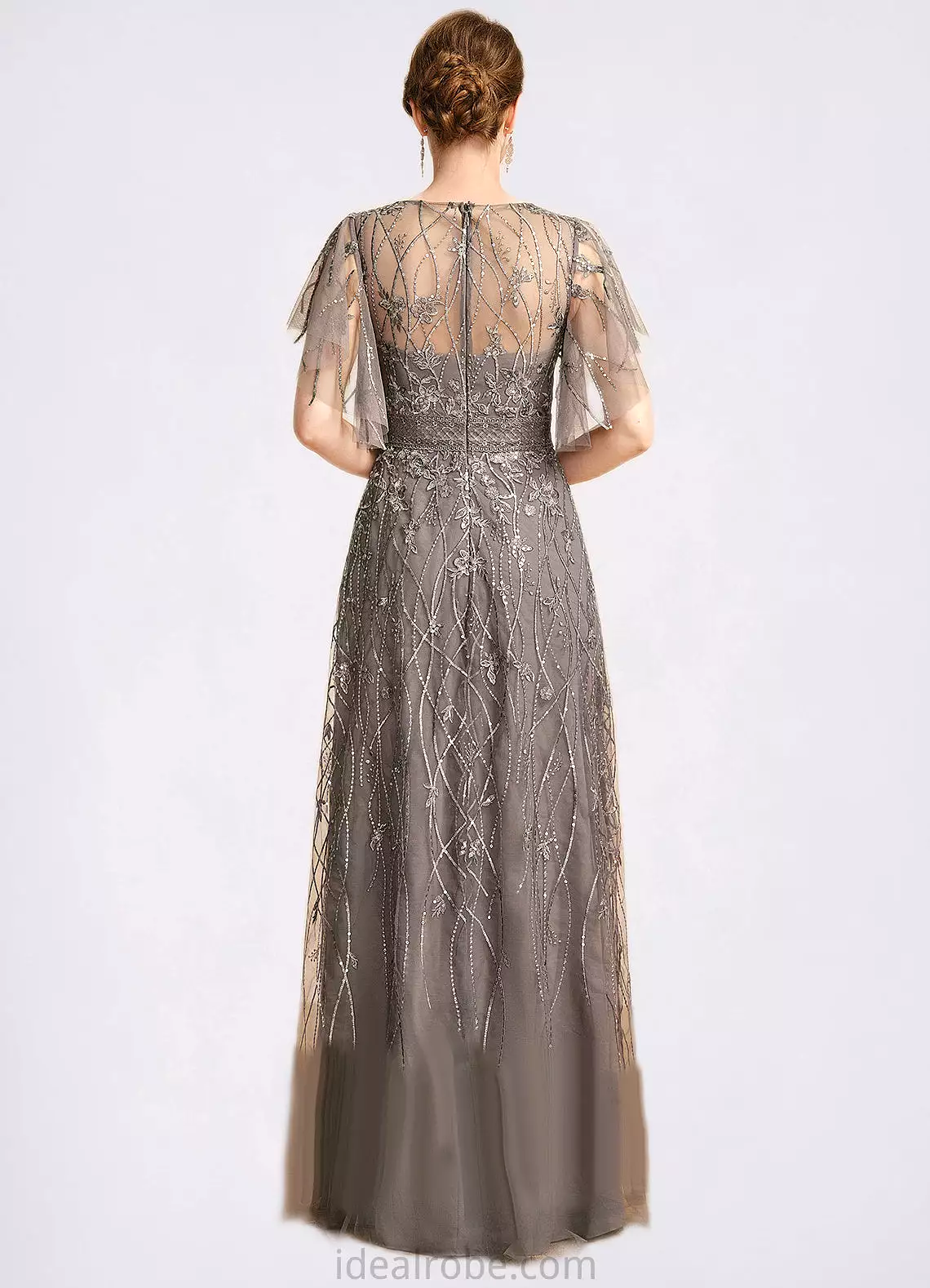 Penny A-line Scoop Illusion Floor-Length Lace Mother of the Bride Dress With Sequins STKP0021752