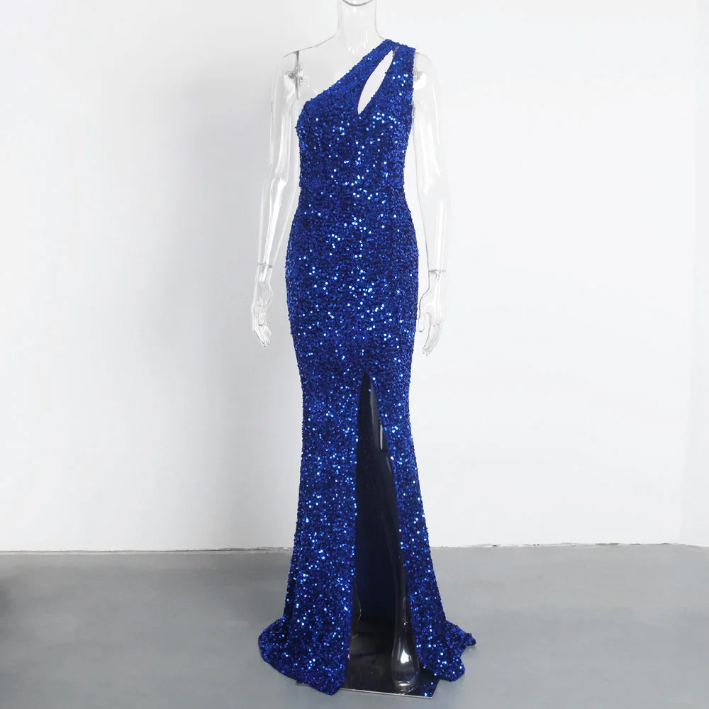 Prom Dress Sexy Cut Out Split Stretch Sequin Formal Party Dress