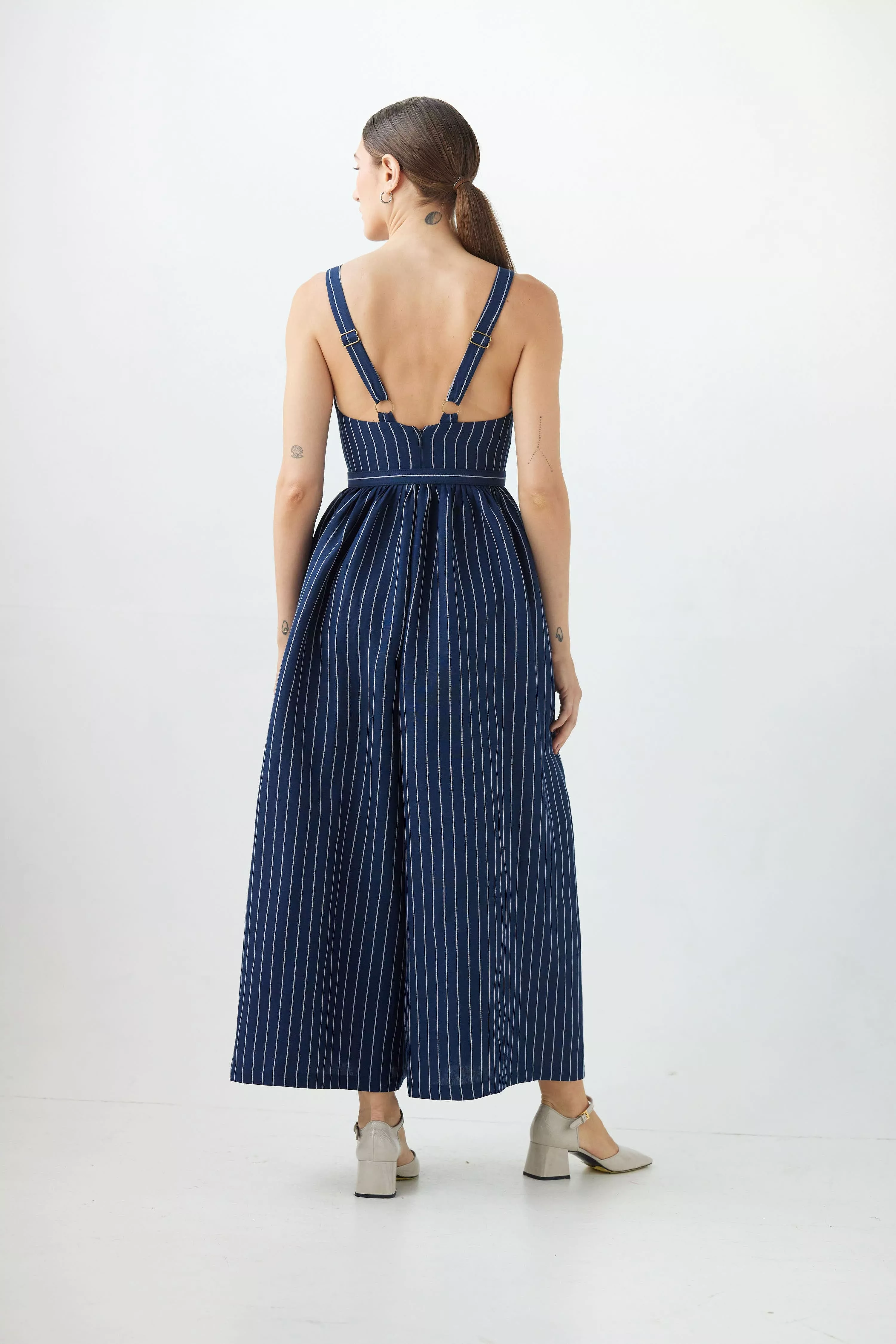 Quynh Jumpsuit in Linen Midnight Stripe